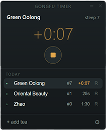 The widget showing a soft amber overdue counter after the gong has sounded once